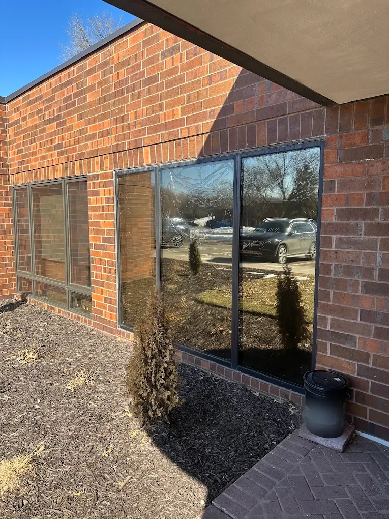 Brick office building with tinted windows